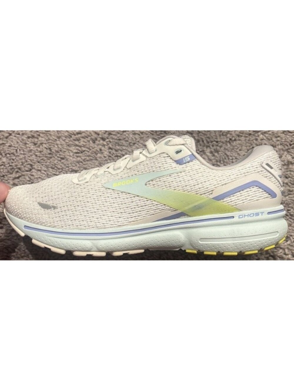 Brooks Ghost 15 Low Top Lace-Up Athletic Sneaker White/Blue/Green Medium 9 (B)